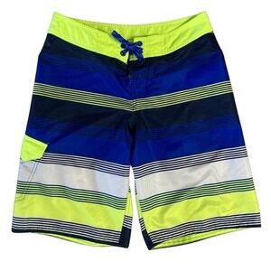 Nike Boys Swim Suit Board Shorts Sz XL Blue Yellow Stripes